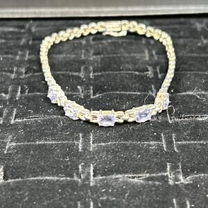 Amethyst Gemstones 925 Sterling Silver STS Line Tennis 8" Bracelet-Thailand